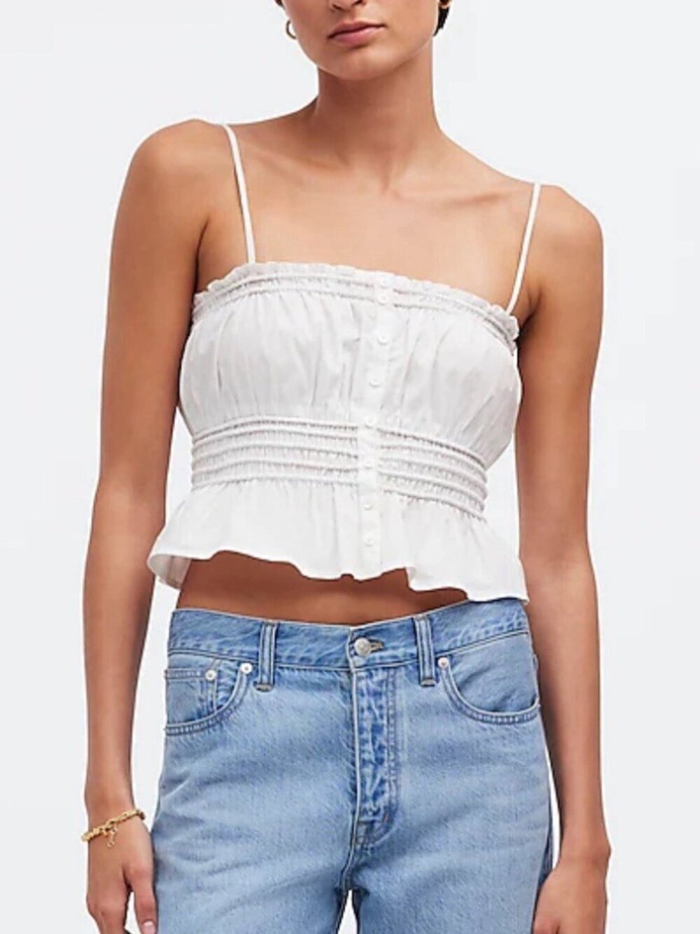 Madewell White Smocked Button-Front Tank Top Size XL NWT